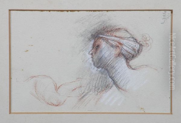 Head And Shoulders Sketch Of A Girl Wearing A Scarf On Her Head - view 1