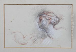 Head And Shoulders Sketch Of A Girl Wearing A Scarf On Her Head by Sir Edward John Poynter