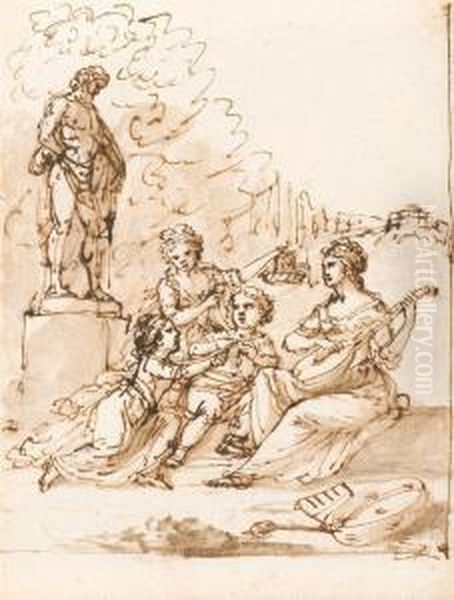 Group Of Musicians In A Park. - view 1