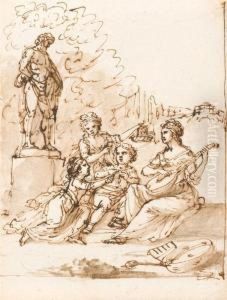 Group Of Musicians In A Park. by Domenico Pozzi