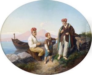 Pescatori Con Veduta Del Vesuvio by Giacomo Pozzi