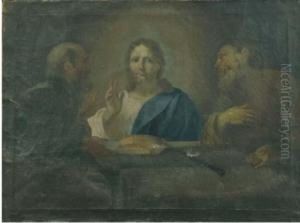 Cena In Emmaus; E Cristo E La Samaritana by Andrea Pozzo