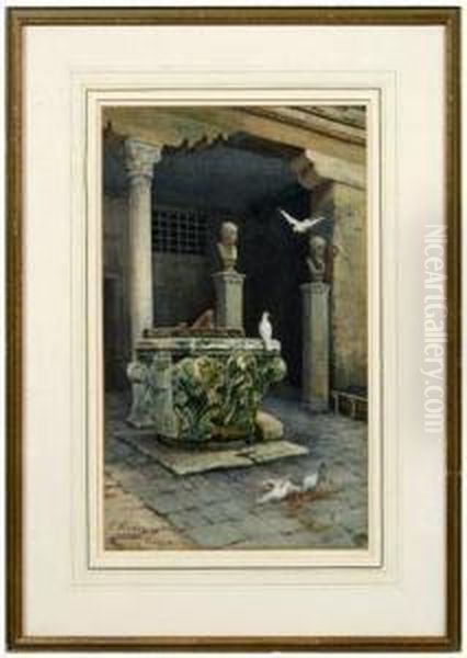 Architectural Elements With Doves And
Sculptural Busts Of Two Men - view 1