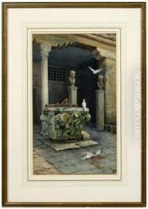 Architectural Elements With Doves AndSculptural Busts Of Two Men
