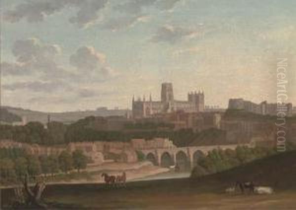 An Extensive View Of Durham, With Cattle And Horses In Theforeground - view 1