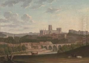 An Extensive View Of Durham, With Cattle And Horses In Theforeground