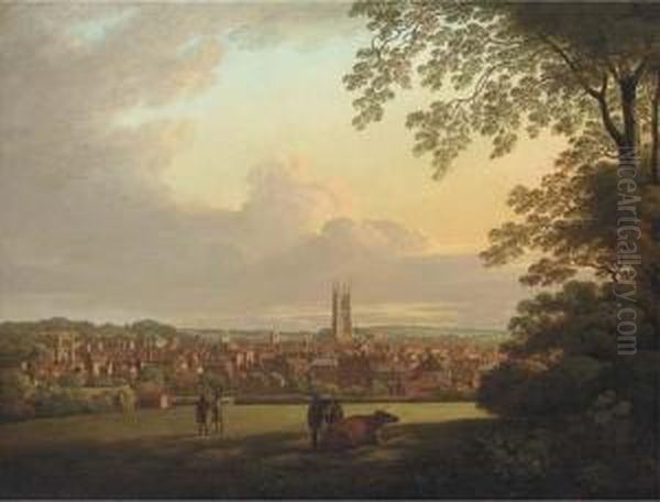 A Extensive View Of Derby, With Figures And Cattle In Theforeground - view 1