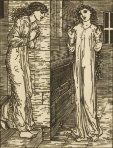 Cupid Going Away Et Meeting At Door Of Two Sisters by School Pre-Raphaelite