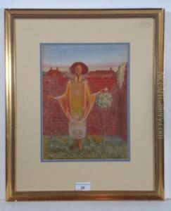 Figure In A Walled Garden by School Pre-Raphaelite