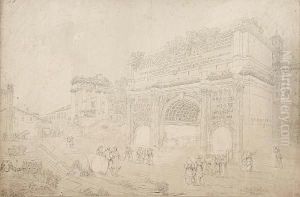 The Arch Of Septimus Severus, Rome by Michel Francois Preaulx