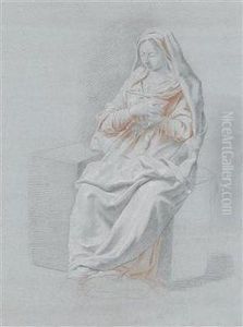 Studie Einer Frau Mit Rotem Kleid Und Drapiertem Umhang by Johann Daniel Preisler