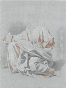 Studie Eines Mannes In Rotem Kleid Und Drapiertem Umhang by Johann Daniel Preisler