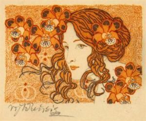 A Girl With Flowers In Her Hair by Vojtech Adalbert Preissig