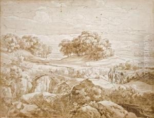 Sudliche Landschaft Mitbrucke Und Staffagefiguren