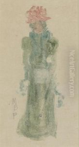 Lady In Green Dress And Red Hat by Maurice Brazil Prendergast
