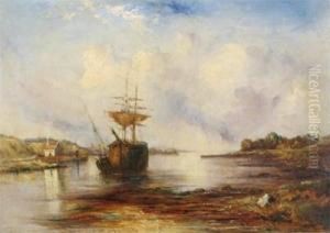 Ship At Low Tide On The Coast