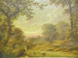 Cattle On A Bridge At Sunset by William Preston