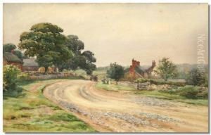Countrylane With A Farm House by George Pretty