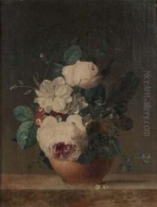 Bouquet De Roses, Muguet, Myosotis, Aubepine Dans Un Vase Sur Un Entablement by Jean Louis, Le Jeune Prevost