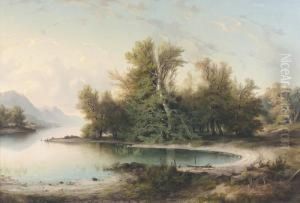 Abendliche Stimmung An Einem Von Bergen Umgebenen See. by Jean H., Franck Prevost-Ritter