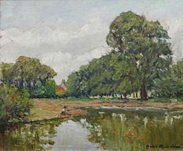 Fisherman By A Wooded Pool - view 1