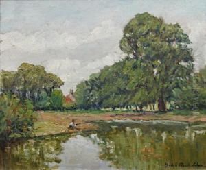 Fisherman By A Wooded Pool