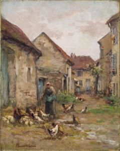Cour De Ferme Animee Huile Sur Toile Signee En Bas A Gauche by Auguste Prevot-Valeri