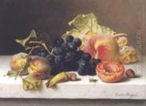 Grapes, Peaches And Plums On A Marble Ledge by Emilie Preyer