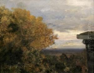Romantische Abendstimmung Mit Blick Ins Weite Tal by Ernest Preyer