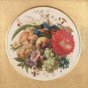 Nature Morte Aux Fleurs, Oiseaux Et Fruits by Johann Wilhelm Preyer