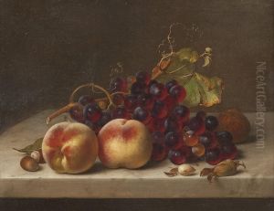 Stillleben Mit Trauben Und Pfirsichen by Johann Wilhelm Preyer
