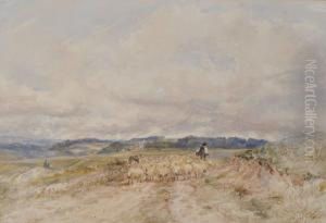 Shepherd And Sheep Inlandscape Near Brighton by James Price
