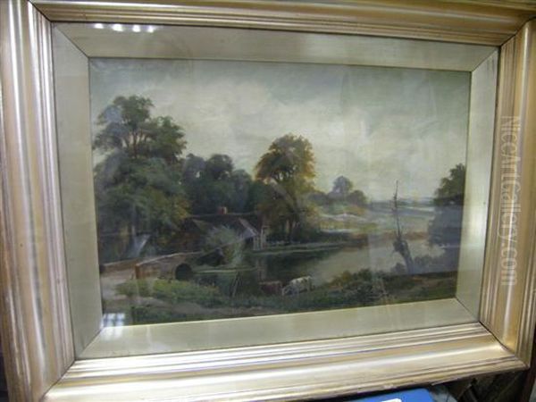A Horsemen With Heavy Horses Going By A Farmhouse In A Wood - view 1