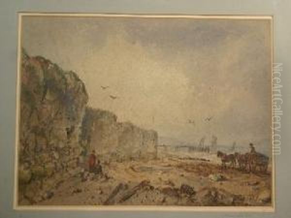 Coastal Scene With Figures And Horses And Cart - view 1