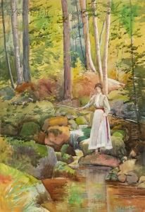 A Stroll By The Brook by J.Ambrose Prichard