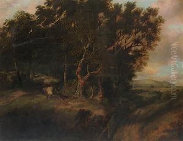 A Wooded Landscape With Wood Sawyers In A Clearing - view 1