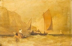 A Lugger With Passengers Inshore Belowcliffs by Alfred Priest