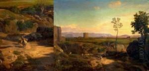 Vue De La Tour Des Esclaves Pres De Rome by Romain Etienne G. Prieur