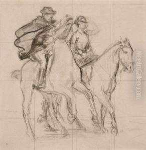 Couple De Cavaliers, Etude Pour Une Scene Sur La Plage De Cabourg by Rene Xavier Francois Prinet