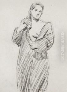 Etude De Femme Au Manteau Decouvrant Son Sein by Rene Xavier Francois Prinet