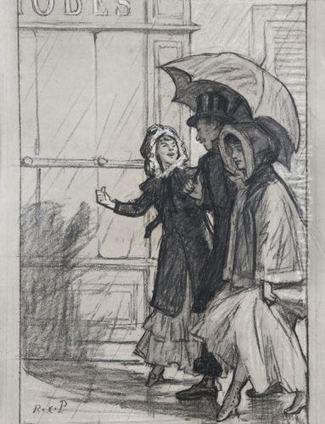 Homme En Galante Compagnie Sous La Pluie - view 1