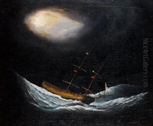 A Partially Dismasted Merchantman Trying To Make Headway In Mountainous Seas by J Pringle