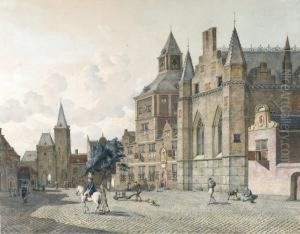 Capriccio View Of A Dutch Town Square by Johannes Huibert Prins