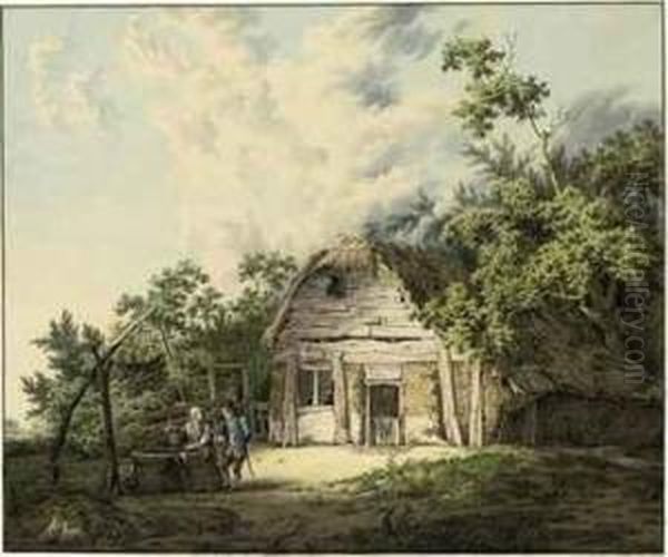 A Ruined Farmhouse In A Wooded Landscape, With A Couple Conversingby A Well - view 1