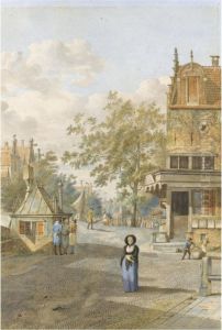 Street Scene, With Figures By A Bridge Over A Canal by Johannes Huibert Prins