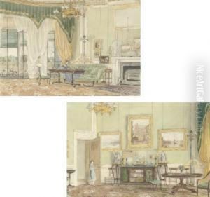 Two Interiors Of The Drawing Room At 4, Seamore Place, London by Emily Rebecca Prinsep