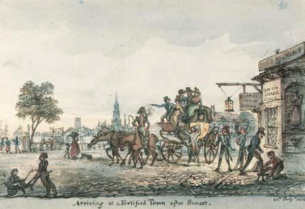 Arriving At A Fortified Town After Sunset - view 1