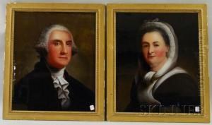 Pair Of Portraits Of George And Martha Washington by William Matthew Prior