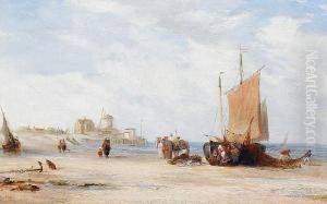 Beach Scene With Fisherfolk And Boats by Edward Pritchard