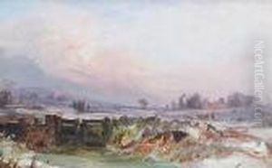 A Winter Landscape With A Farm Gate In The Foreground by Edward Pritchard